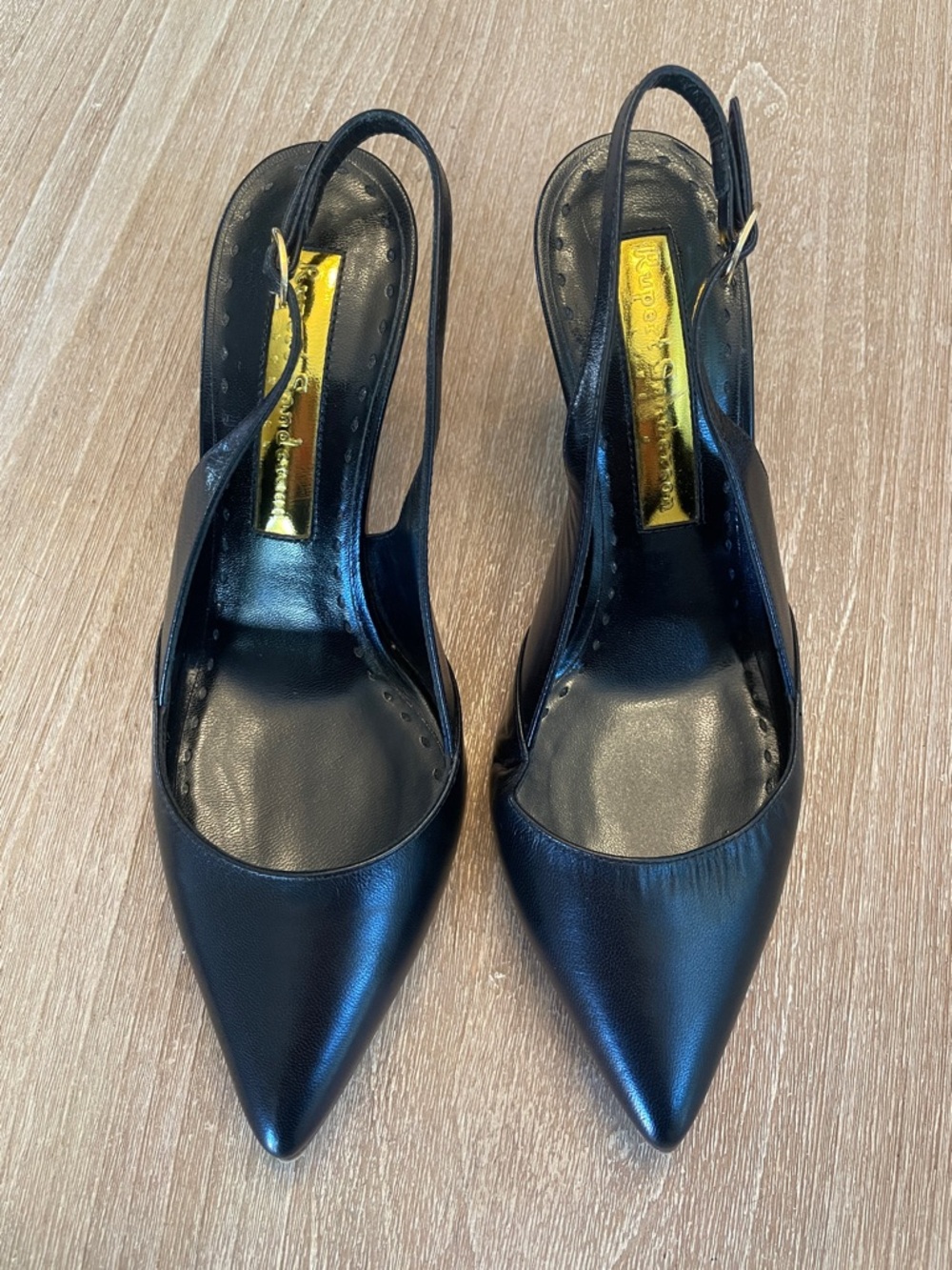 Rupert Sanderson Black Leather Slingback Kitten Heels